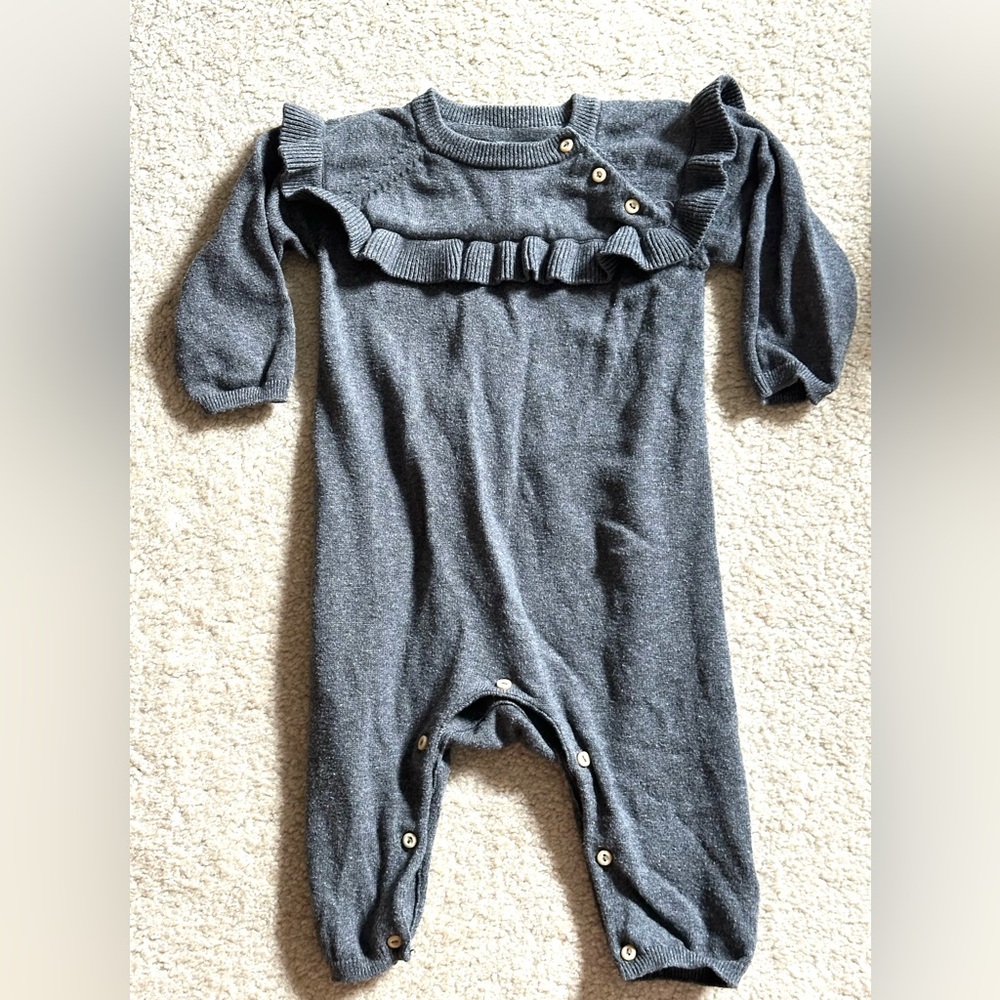 H&M Gray Ruffled Baby One Piece Romper